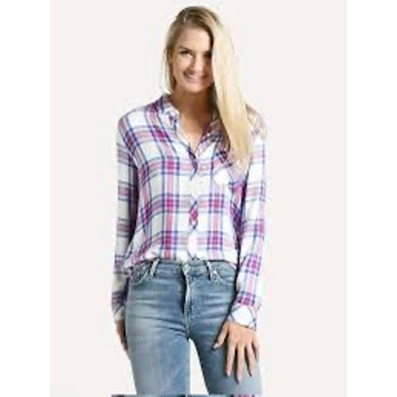 Rails Hunter Plaid Button Down Shirt Size L White Pink Blue Grunge - Picture 1 of 11